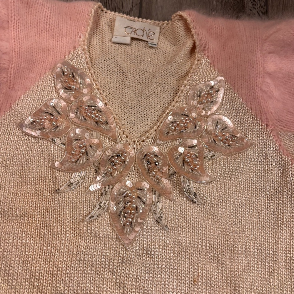 🩰Cache🩰 Vintage Beaded Puff Sleeve Sweater - Picture 2 of 5